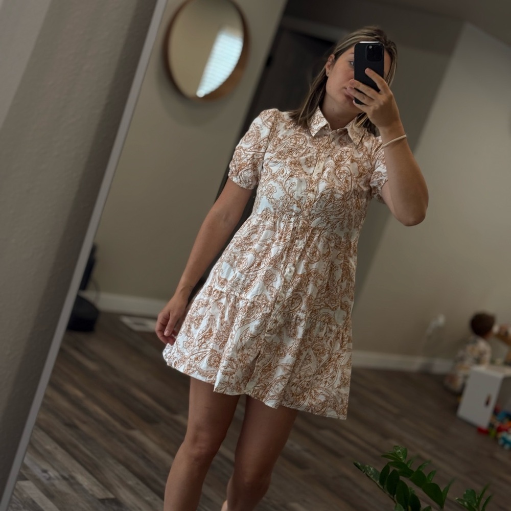 1. State Cream and Brown Paisley Collared Blouse